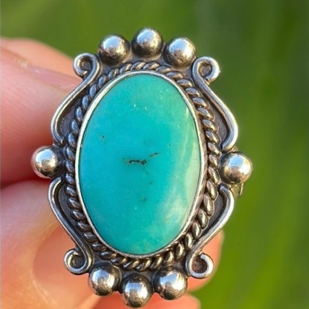 Vintage Navajo Bell Trading Post Sterling Turquoise Ring